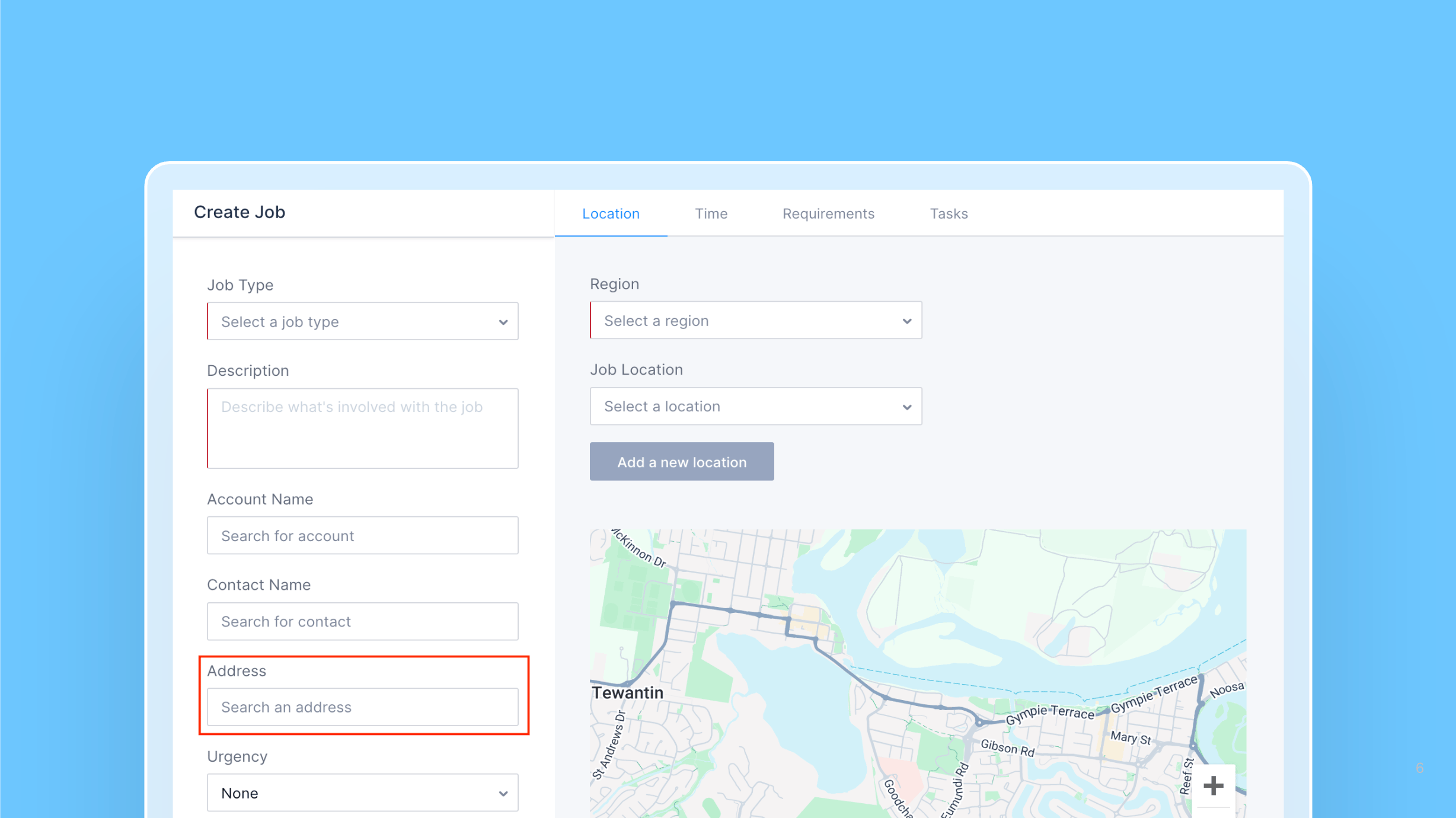 Address field optional when creating work release note