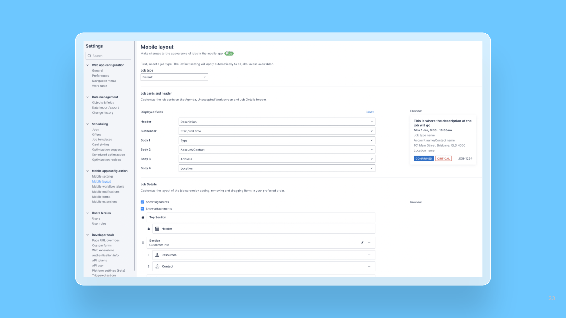 Job Details Layout Customization in Skedulo Plus release note