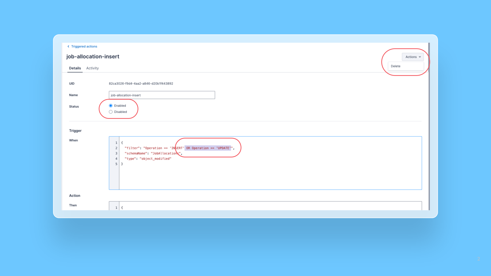Create, update, and delete triggered actions via the web app release note