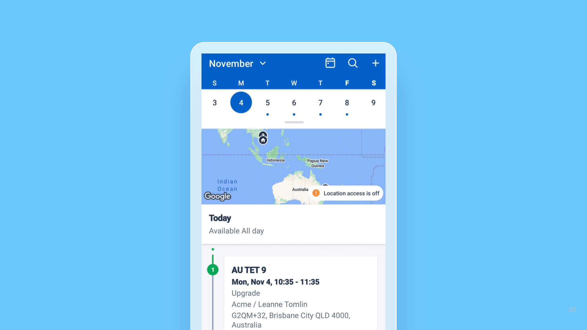 New location tracking indicator in the Skedulo Plus Agenda map release note