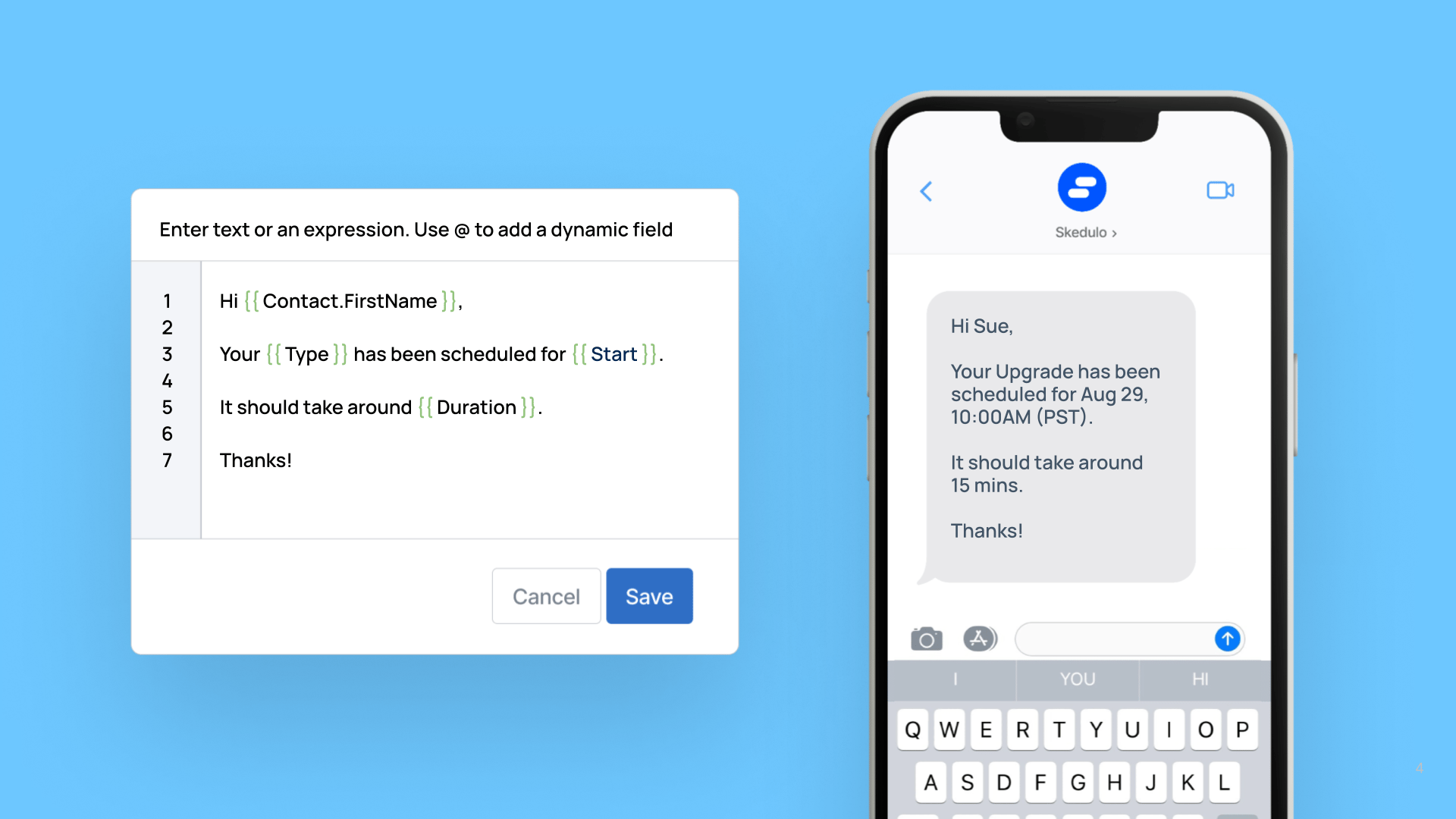 Improvements to formatting date & time fields in “Send SMS” actions within a triggered action release note
