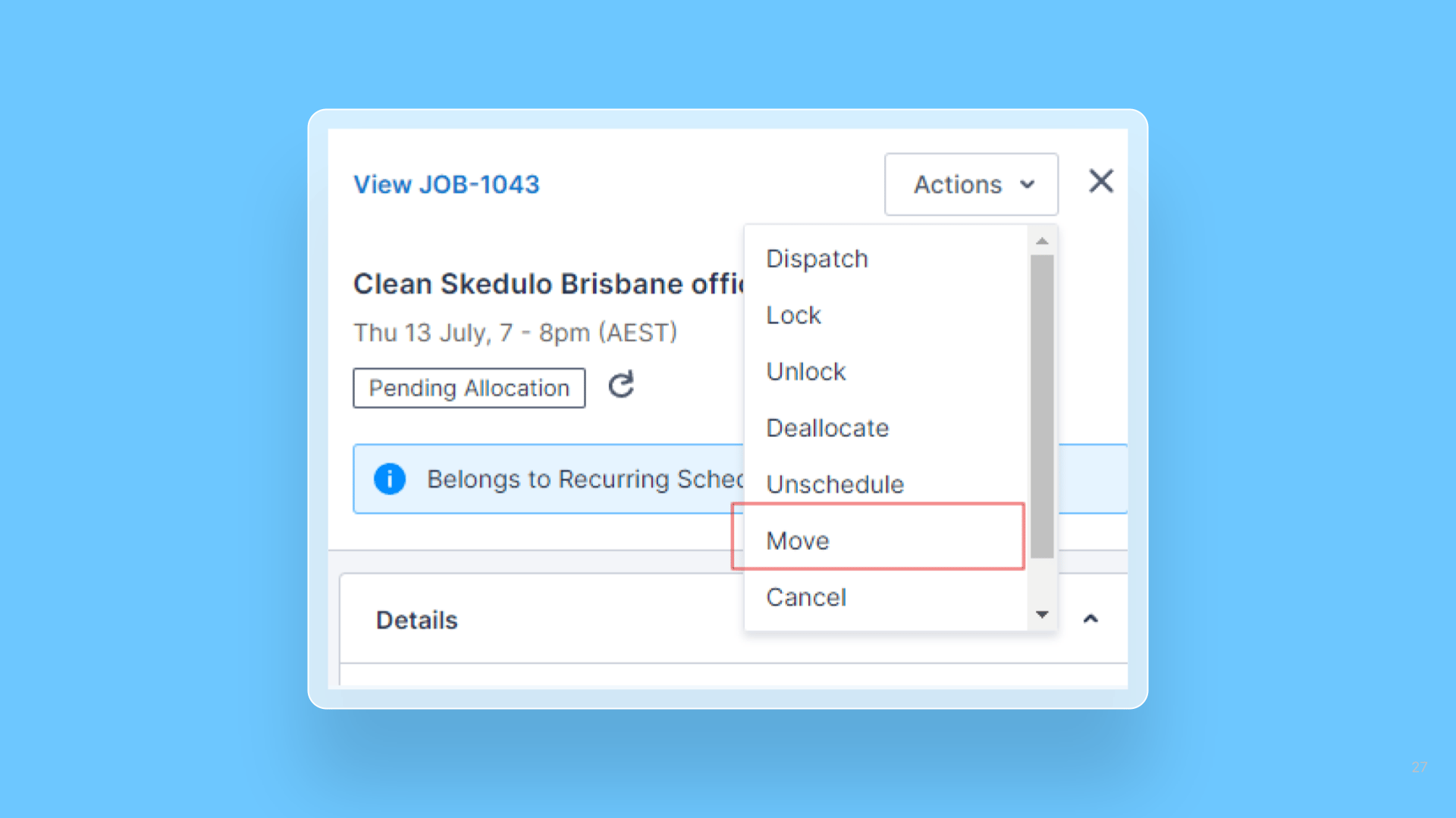 A new “Move” action is now available in the Pulse Scheduling Experience release note