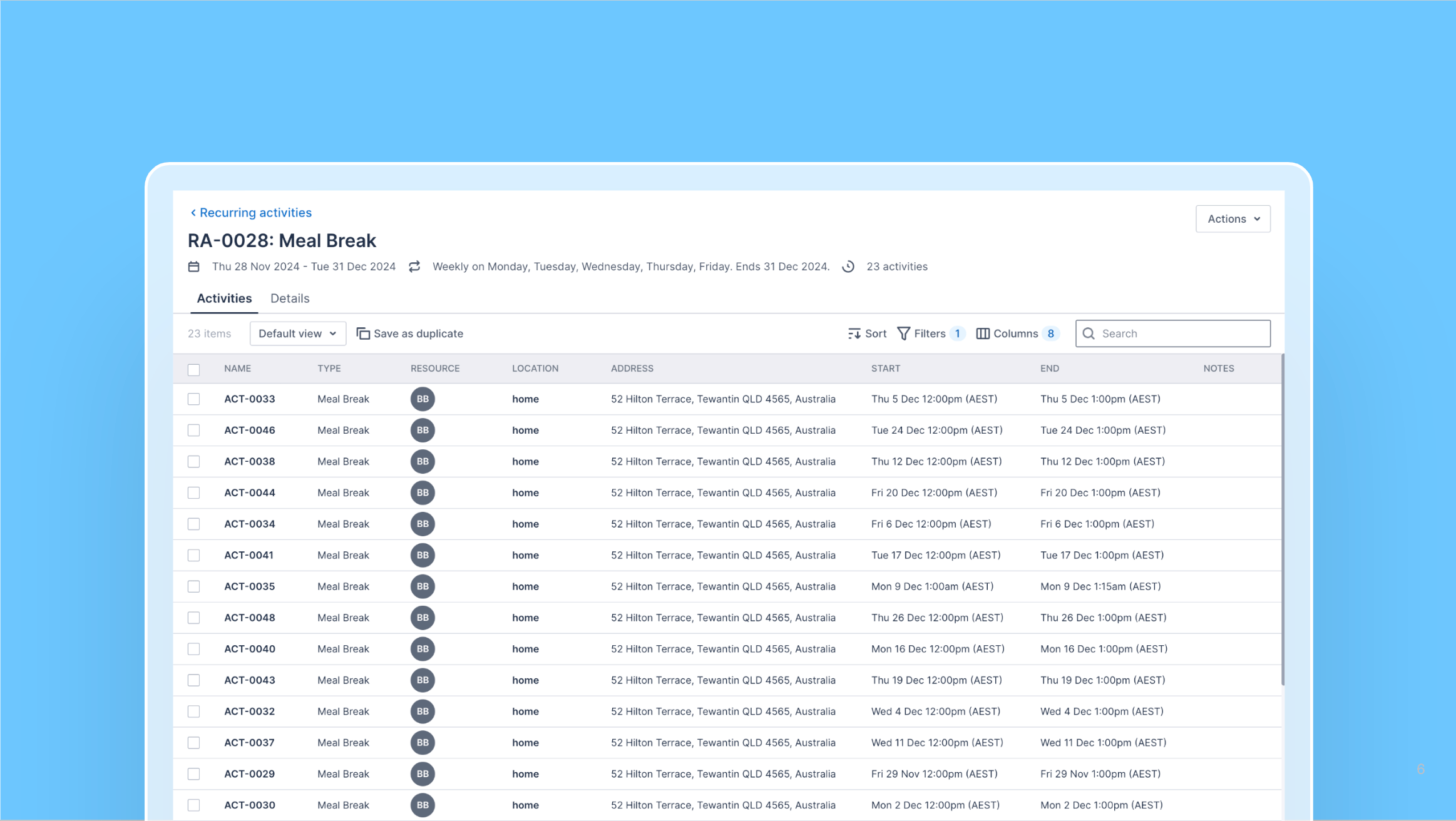 Recurring activities extension Beta release release note