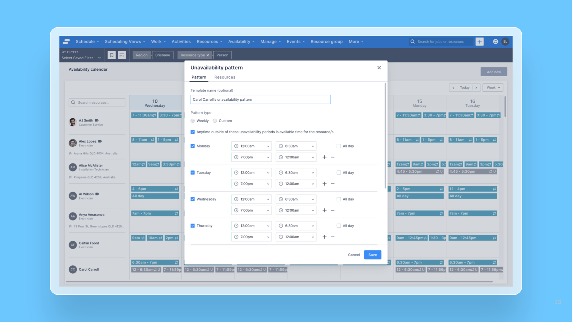Repeating patterns of unavailability release note
