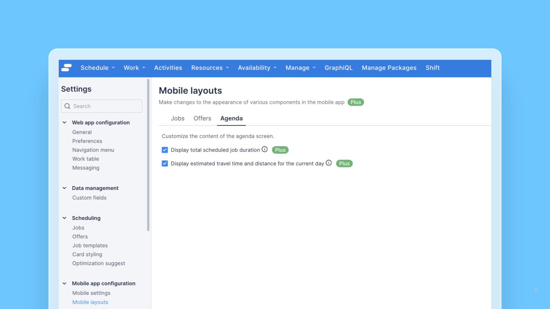 Skedulo Plus – Setting for displaying estimated travel time and distance on the Agenda screen release note