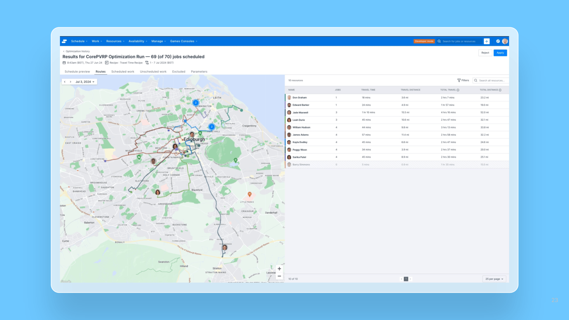Enhanced results page for optimized routes release note
